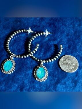 NWT Pink Panache Accessories 806 Beaded Half Hoop Post Earrings in Silver Tone